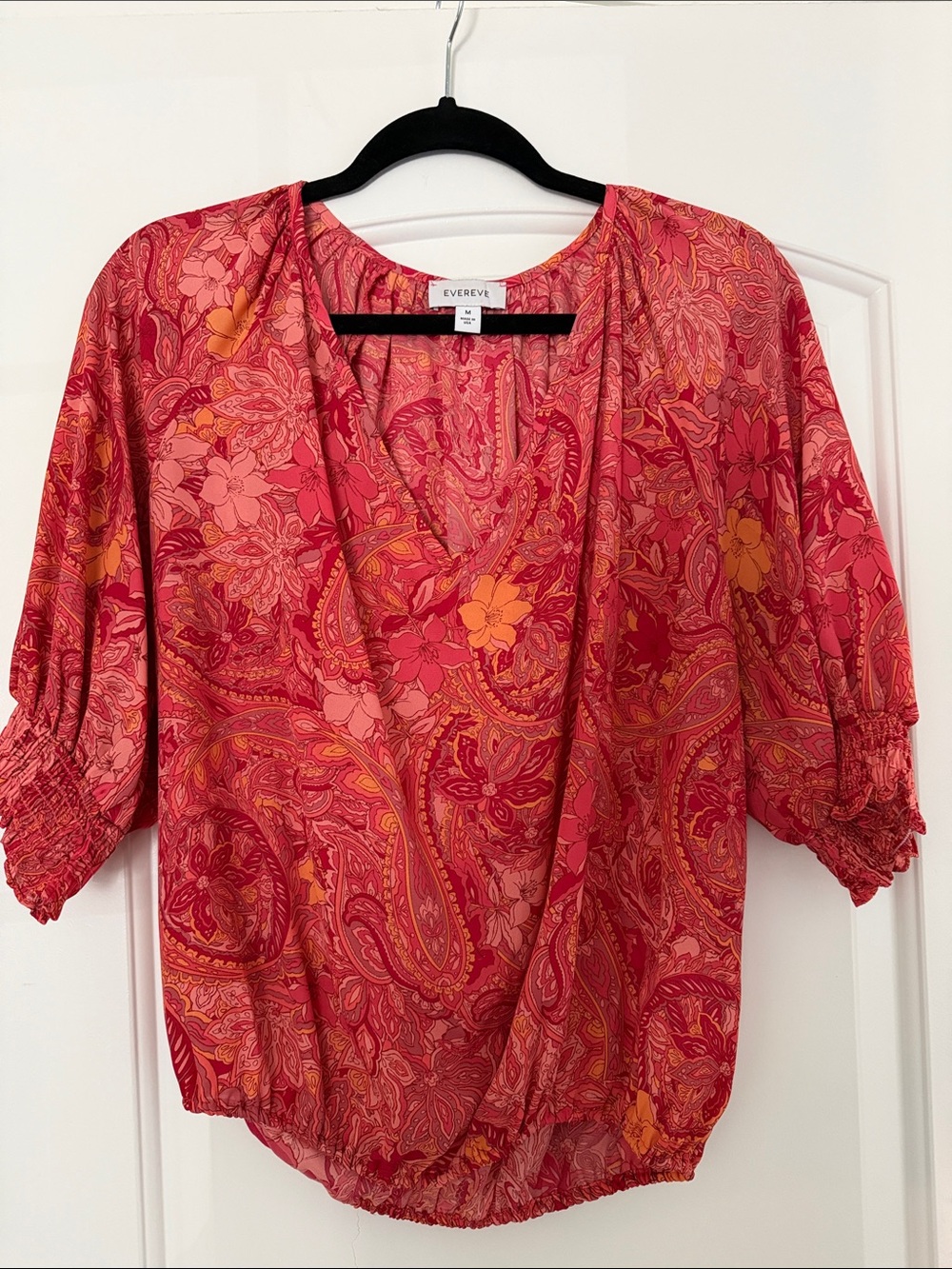 Evereve Rose-Pink & Yellow Paisley Wrap-Front Blouse